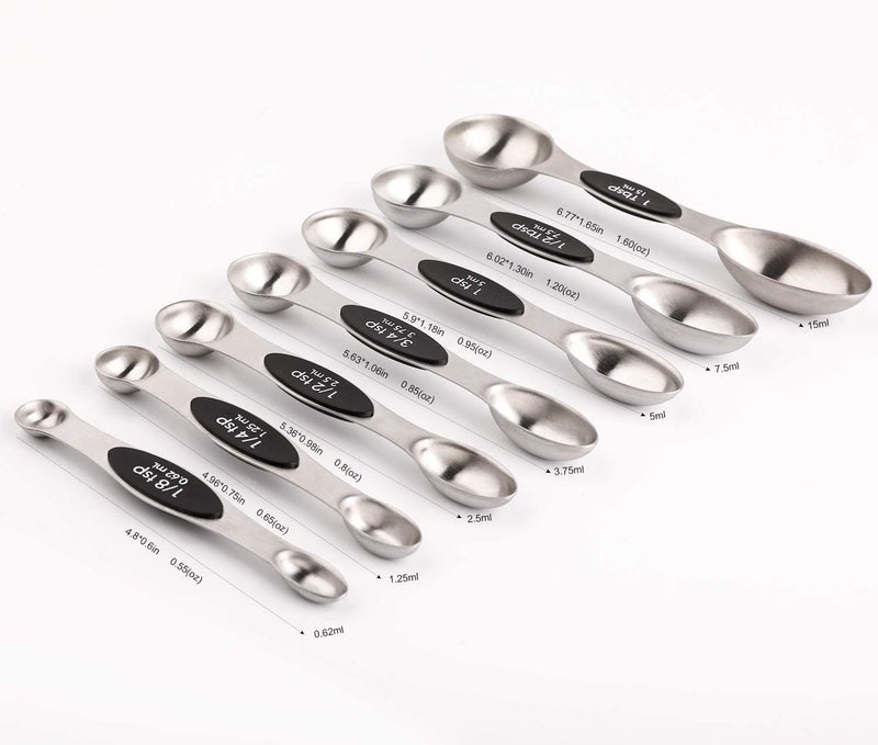 YellRin Magnetic Measuring Spoons Set of 8 Stainless Steel Stackable Dual Sided Nesting Teaspoons and Tablespoons for Measuring Dry and Liquid Ingredients - Image 2